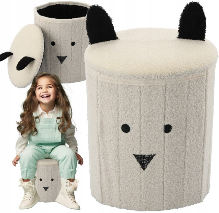 Taburet pentru copii, pliabil cu spatiu depozitare, 80kg, 28×34 cm, bej [6]