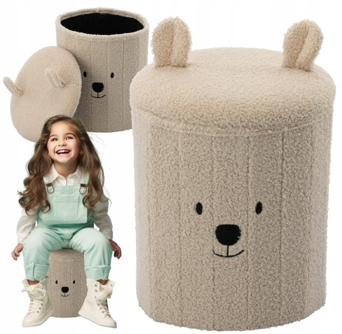 Taburet pentru copii, pliabil cu spatiu depozitare, 80kg, 28×34 cm, bej [2]