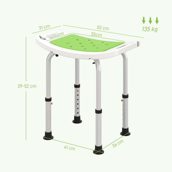  Taburet pentru Dus din Aluminiu si Plastic Antiderapant, Reglabil 6 Niveluri 39-52cm, Verde [3]