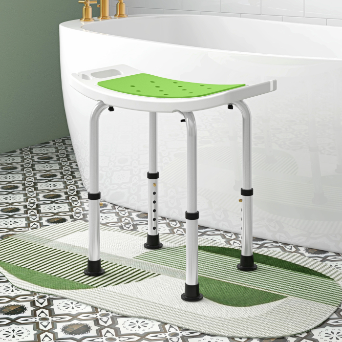  Taburet pentru Dus din Aluminiu si Plastic Antiderapant, Reglabil 6 Niveluri 39-52cm, Verde [2]