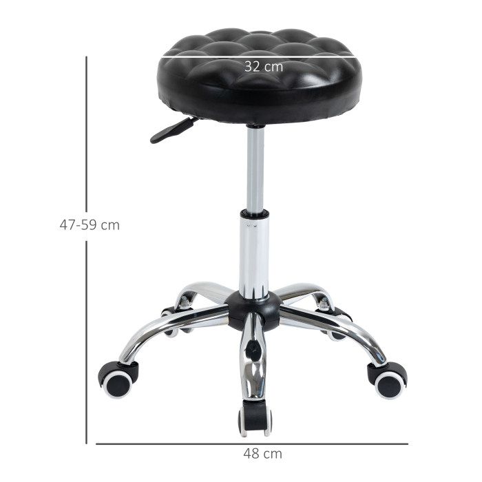 Taburet  Reglabil pe Inaltime cu 5 Roti Pivotante, din Otel, Spuma de Cauciuc si Imitatie de Piele, Ф48x47-59lcm, Negru [3]