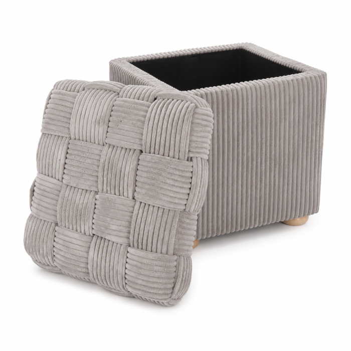 Taburet tapitat cu material reiat, design impletit, 40x40x45 cm, gri [6]