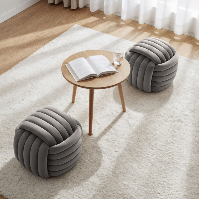 Taburet tapitat Nilo, velur, 53x50x43 cm, gri deschis [6]