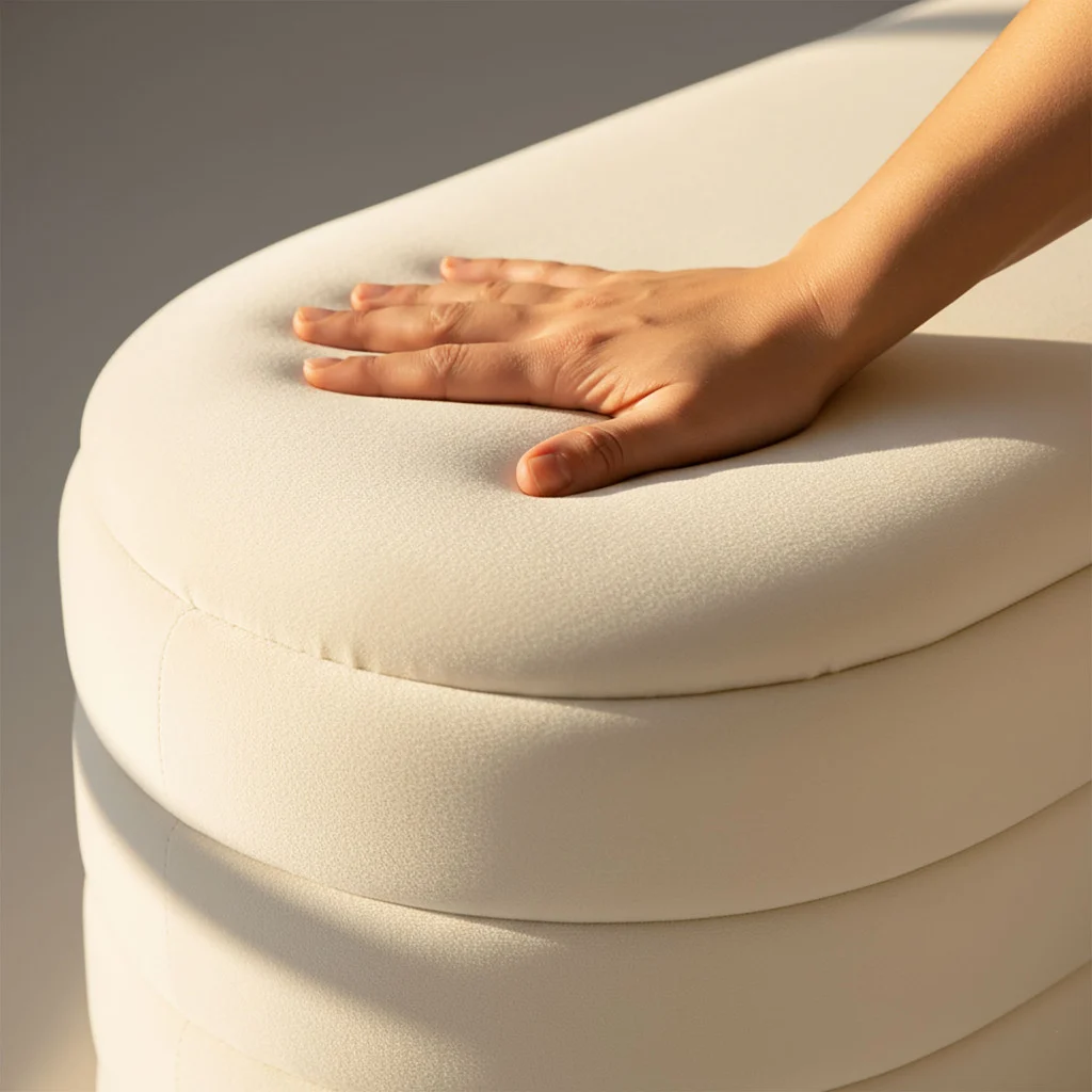 Taburet tapitat Puffo cu spatiu de depozitare, velur, 100x42x42 cm, crem [3]