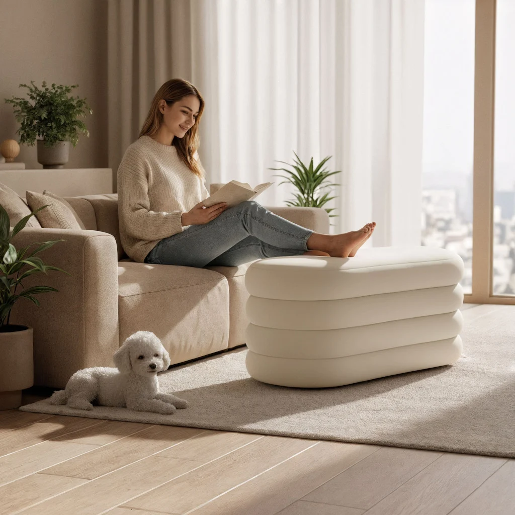 Taburet tapitat Puffo cu spatiu de depozitare, velur, 100x42x42 cm, crem [6]