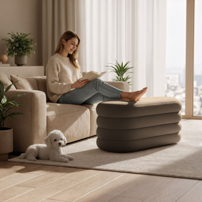 Taburet tapitat Puffo cu spatiu de depozitare, velur, 100x42x42 cm, maro [6]