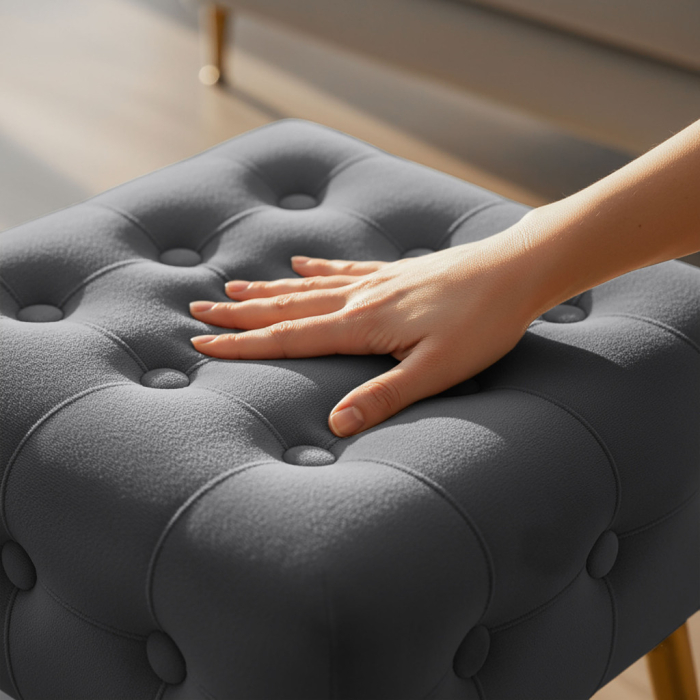 Taburet tapitat Quadra, velur, cu picioare metalice, 40x40x42 cm, gri [3]