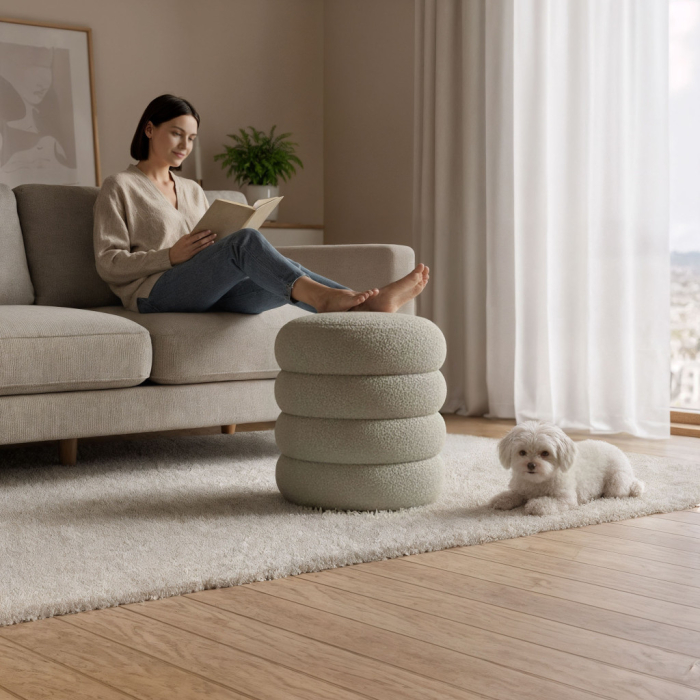 Taburet tapitat Snuggo cu spatiu de depozitare, velur, diametru 42 cm, inaltime 45 cm, maro mocha [4]