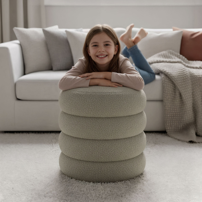 Taburet tapitat Snuggo cu spatiu de depozitare, velur, diametru 42 cm, inaltime 45 cm, maro mocha [5]