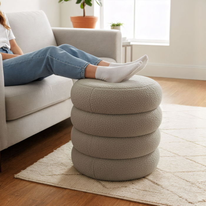 Taburet tapitat Snuggo cu spatiu de depozitare, velur, diametru 42 cm, inaltime 45 cm, maro mocha [2]