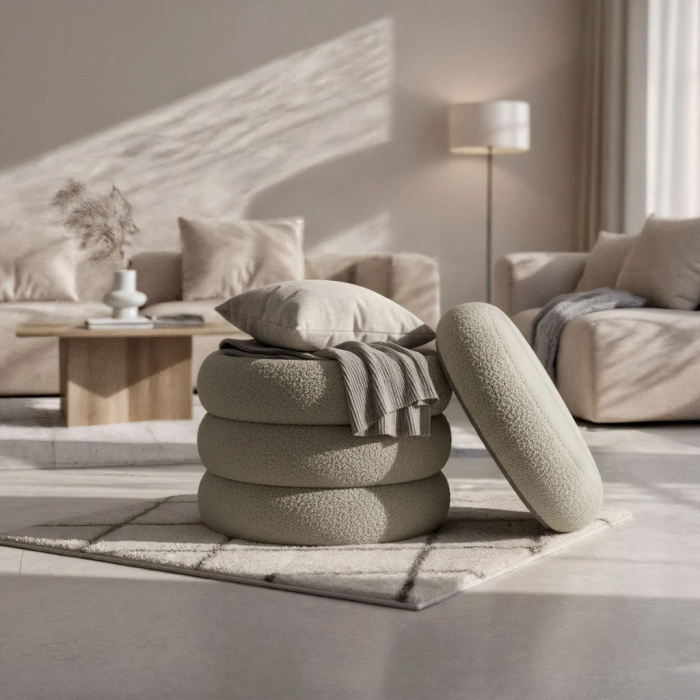 Taburet tapitat Snuggo cu spatiu de depozitare, velur, diametru 42 cm, inaltime 45 cm, maro mocha [9]