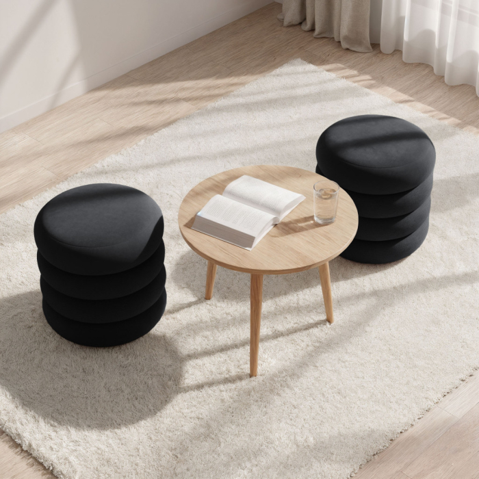 Taburet tapitat Snuggo cu spatiu de depozitare, velur, diametru 42 cm, inaltime 45 cm, negru [7]