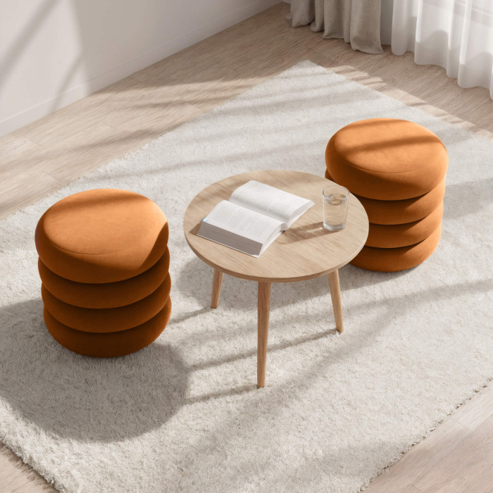 Taburet tapitat Snuggo cu spatiu de depozitare, velur, diametru 42 cm, inaltime 45 cm, portocaliu [5]