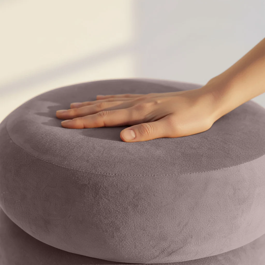 Taburet tapitat Snuggo cu spatiu de depozitare, velur, diametru 42 cm, inaltime 45 cm, roz pudrat [8]