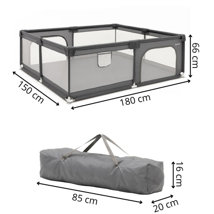 Tarc joaca pliabil copii intrare fermoar plasa protectie, 180x150x66 cm, sigur, gri [14]