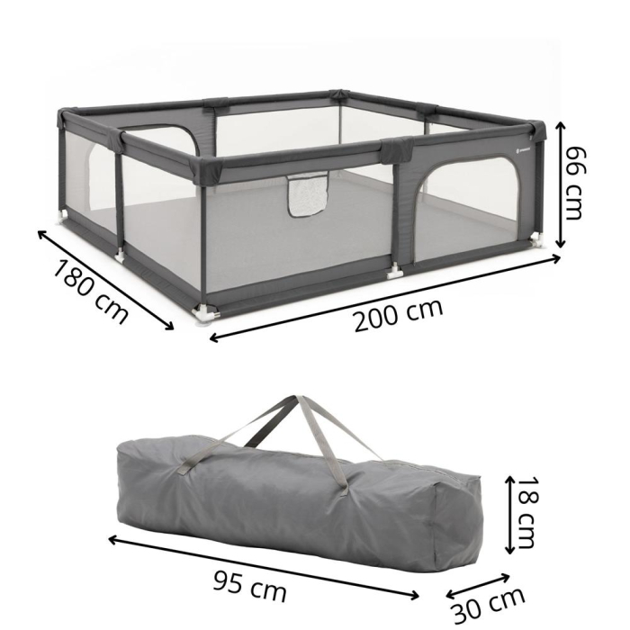 Tarc joaca pliabil copii intrare fermoar plasa protectie, 200x180x66 cm, sigur, gri [17]
