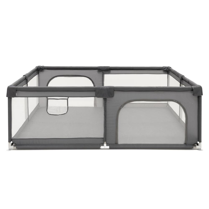 Tarc joaca pliabil copii intrare fermoar plasa protectie, 200x180x66 cm, sigur, gri [8]