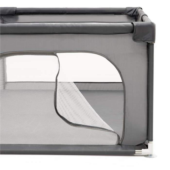 Tarc joaca pliabil copii intrare fermoar plasa protectie, 200x180x66 cm, sigur, gri [9]