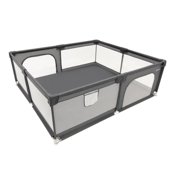 Tarc joaca pliabil copii intrare fermoar plasa protectie, 200x180x66 cm, sigur, gri [4]