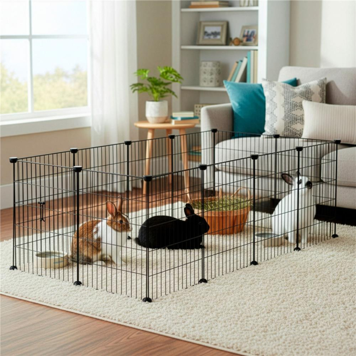 Tarc modular animale 12 panouri metalice, configurabil in 3 forme, pliabil, accesorii fixare, 143x71x46 cm, negru [5]