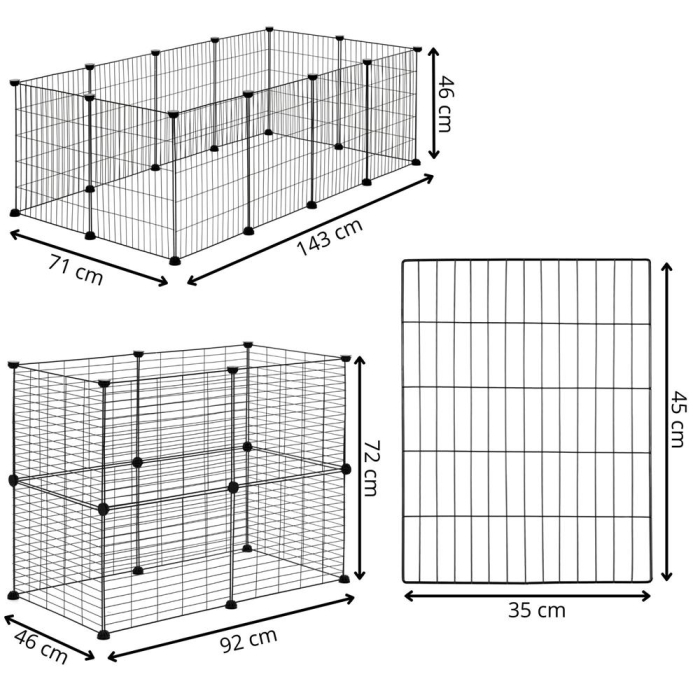 Tarc modular animale 12 panouri metalice, configurabil in 3 forme, pliabil, accesorii fixare, 143x71x46 cm, negru [20]