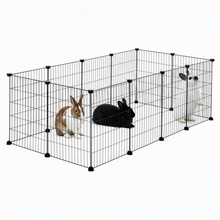 Tarc modular animale 12 panouri metalice, configurabil in 3 forme, pliabil, accesorii fixare, 143x71x46 cm, negru [18]