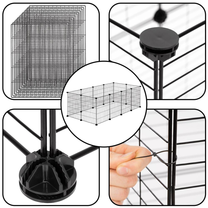 Tarc modular animale 12 panouri metalice, configurabil in 3 forme, pliabil, accesorii fixare, 143x71x46 cm, negru [7]