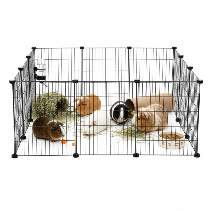 Tarc modular animale 12 panouri metalice, configurabil in 3 forme, pliabil, accesorii fixare, 143x71x46 cm, negru [8]