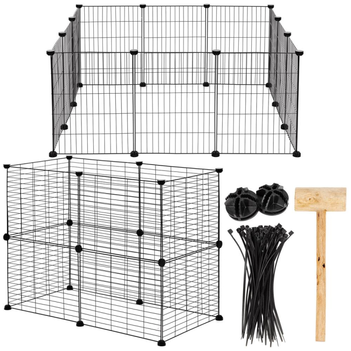 Tarc modular animale 12 panouri metalice, configurabil in 3 forme, pliabil, accesorii fixare, 143x71x46 cm, negru [3]