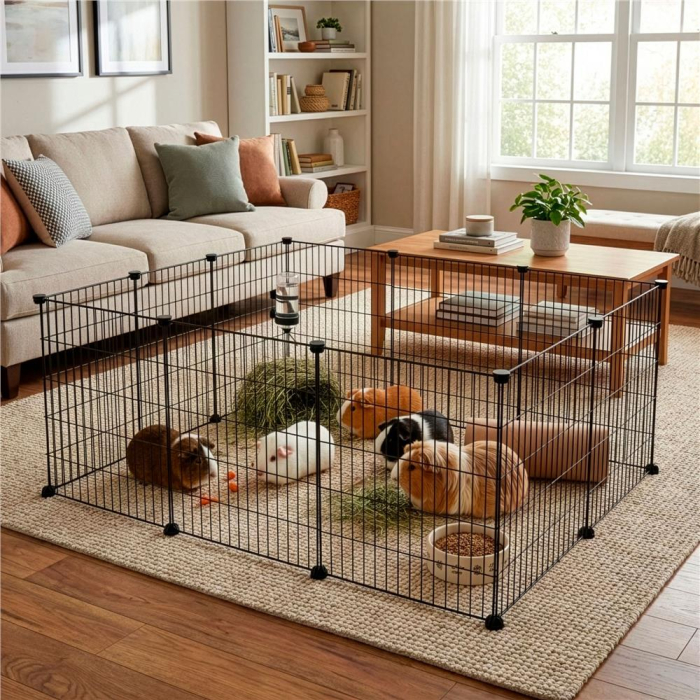 Tarc modular animale 12 panouri metalice, configurabil in 3 forme, pliabil, accesorii fixare, 143x71x46 cm, negru [6]
