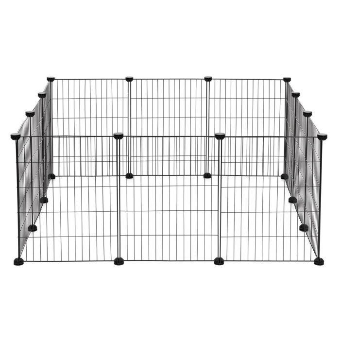 Tarc modular animale 12 panouri metalice, configurabil in 3 forme, pliabil, accesorii fixare, 143x71x46 cm, negru [9]
