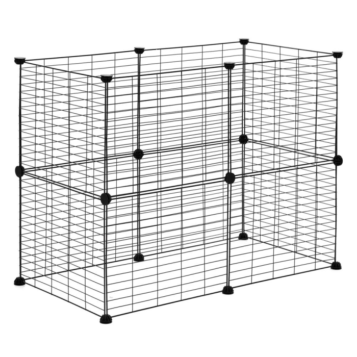 Tarc modular animale 12 panouri metalice, configurabil in 3 forme, pliabil, accesorii fixare, 143x71x46 cm, negru [19]