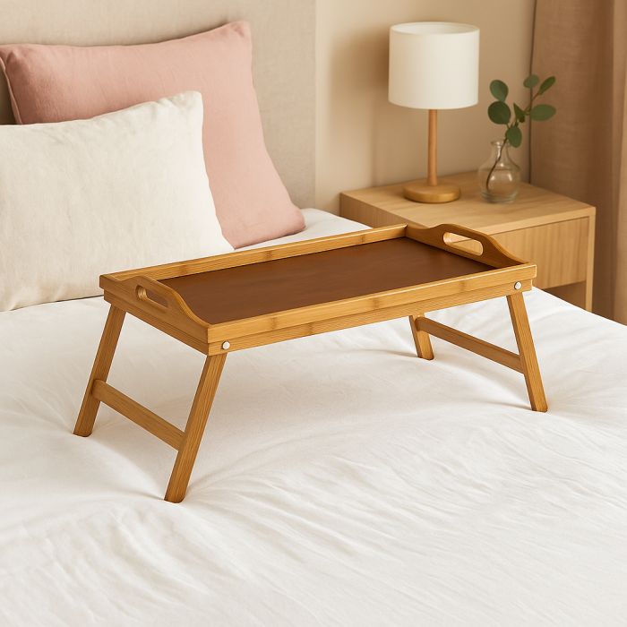 Tava mic dejun 5Five Bambou cu picioare pliabile, 50x30x22 cm, MDF si bambus, maro natur [4]