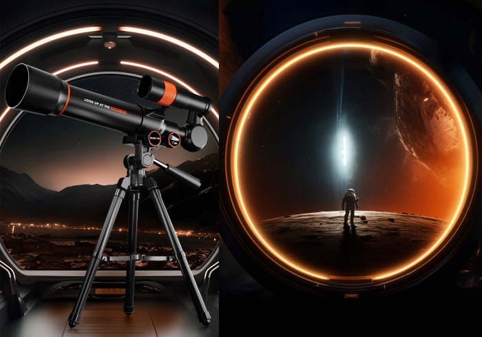 Telescop copii stativ 2 oculare observare cer educativ, 46x43x33 cm, usor de asamblat, negru [6]
