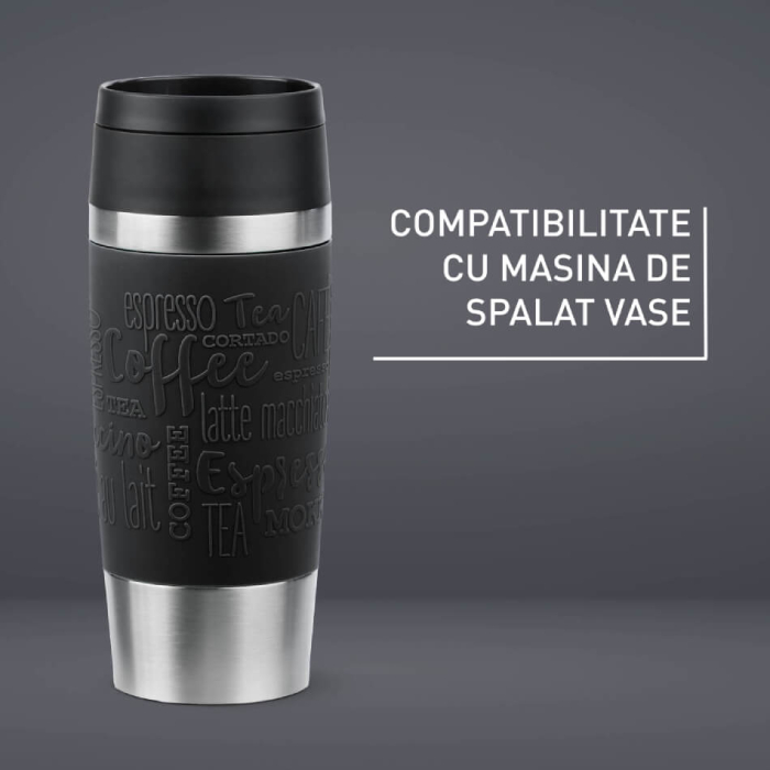 Termos Tefal Travel Mug Classic N2020210, inox, 0.36 L, 100% etanș, functie Quick Press, argintiu & negru [6]