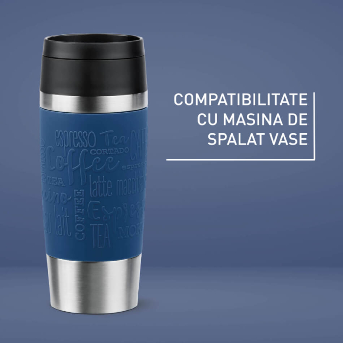 Termos Tefal Travel Mug Classic N2020310, inox, 0.36 L, 100% etans, functie Quick Press, argintiu & albastru [7]