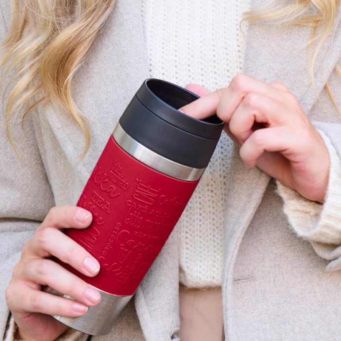 Termos Tefal Travel Mug Classic N2020410, inox, 0.36 L, 100% etans, functie Quick Press, argintiu & rosu [8]