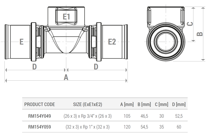 Teu de presare Giacomini RM154Y059, filet interior 1”, pentru teava multistrat diametru 32 mm [2]