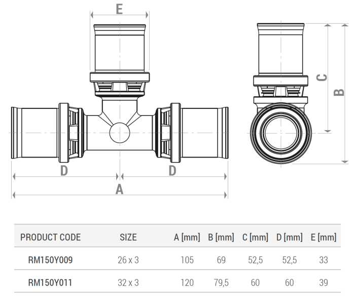 Teu egal pentru presare multiprofil Giacomini RM150Y011, diametru 32x3 mm, alama [2]