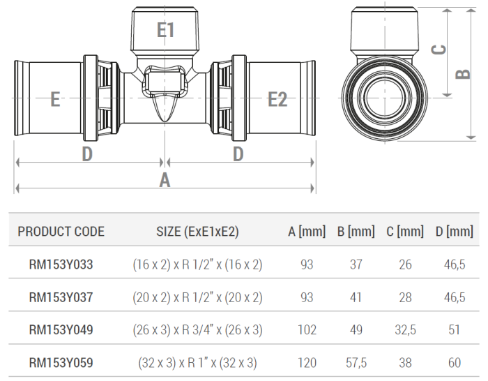 Teu presare Giacomini RM153Y049, filet exterior 3/4”, pentru teava multistrat diametru 26 mm [2]