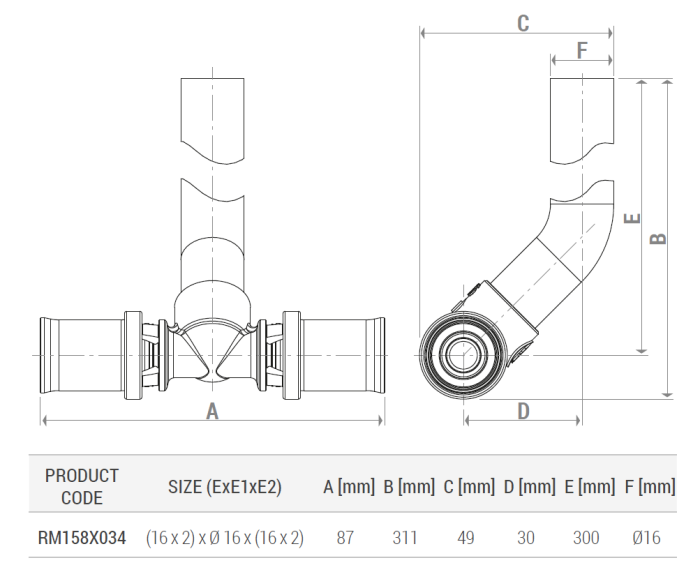 Teu unghiular 45grade Giacomini RM158X034, cu teava cupru cromata diametru 16 mm, lungime 300 mm, pentru tevi multistrat, sistem presare universala [2]