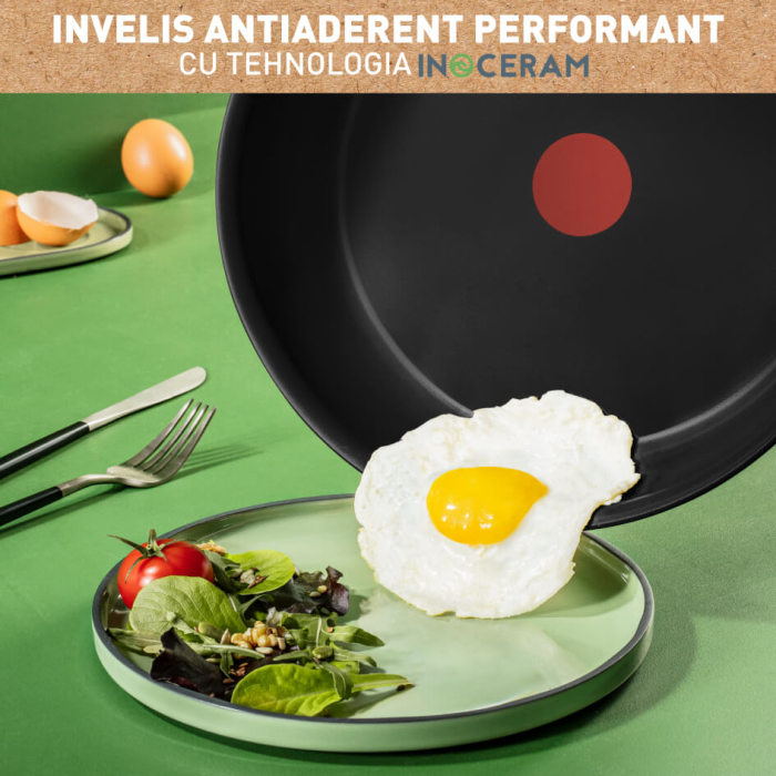 Tigaie Tefal Renew de 24 cm C4320423, 100% aluminiu reciclat, indicator Thermo-Signal, compatibil cu inductia, invelis ceramic, negru [8]