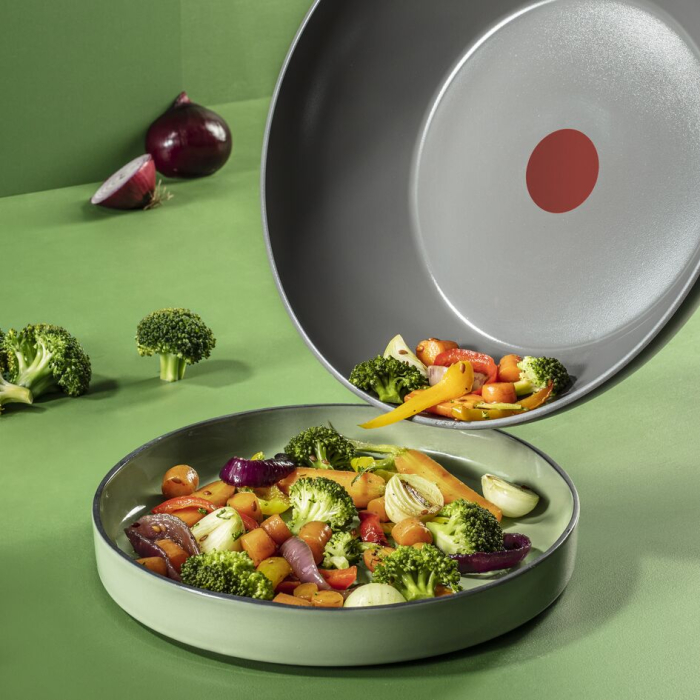 Tigaie wok 28 cm Tefal Renew On C4271932, 100% aluminiu reciclat, indicator Thermo-Signal, compatibil cu inductia, invelis ceramic, gri [4]