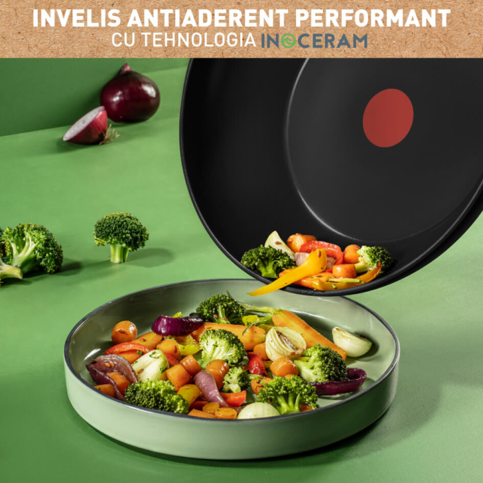 Tigaie wok Tefal Renew de 28 cm C4321923, 100% aluminiu reciclat, indicator Thermo-Signal, compatibil cu inductia, invelis ceramic, negru [8]