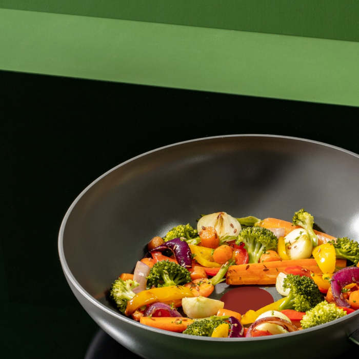 Tigaie wok Tefal Renewal Ceramic G0171902, 28 cm, aluminiu, invelis ceramic antiaderent Inoceram, Thermo-Signal™, inductie, gri [3]