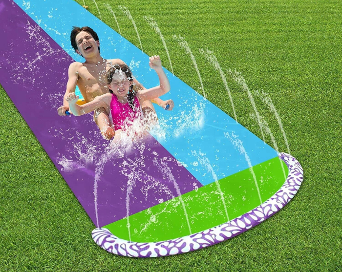 Tobogan de apa dublu cu fantana si 2 placi gonflabile incluse, 482x145 cm, multicolor [7]