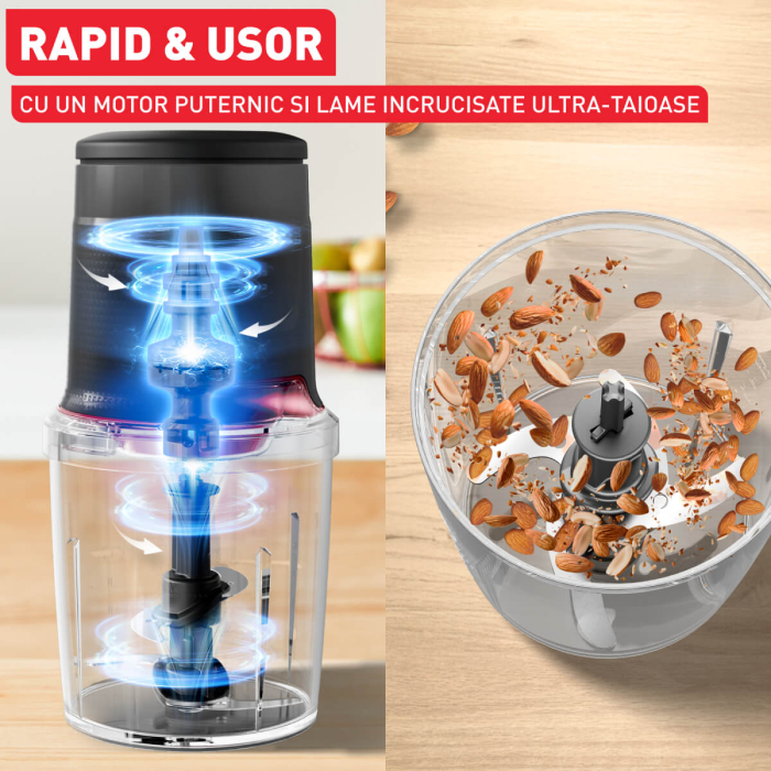 Tocator Tefal Easy Press MQ740HF0, 500W, 4 lame Powelix, recipient de 500 ml, tehnologie Safe Start, gri & rosu [9]