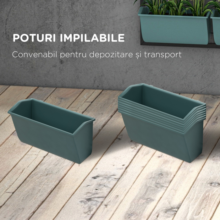  Trepte pentru Plante, 8 Ghivece Stivuibile, Rezistente la Intemperii, 52,5 x 14 x 90 cm, Gri + Negru [7]