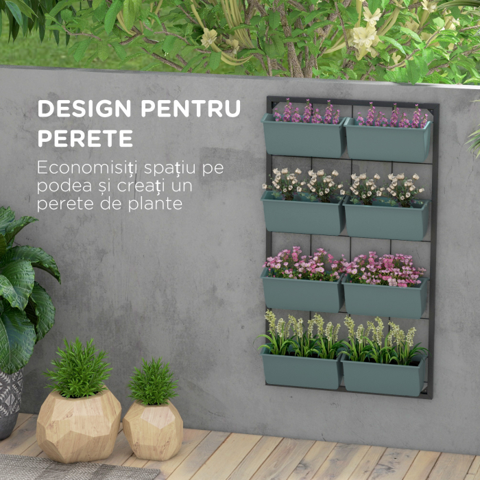  Trepte pentru Plante, 8 Ghivece Stivuibile, Rezistente la Intemperii, 52,5 x 14 x 90 cm, Gri + Negru [4]