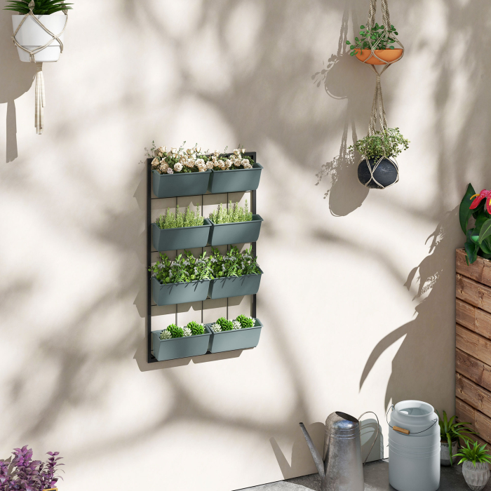  Trepte pentru Plante, 8 Ghivece Stivuibile, Rezistente la Intemperii, 52,5 x 14 x 90 cm, Gri + Negru [2]